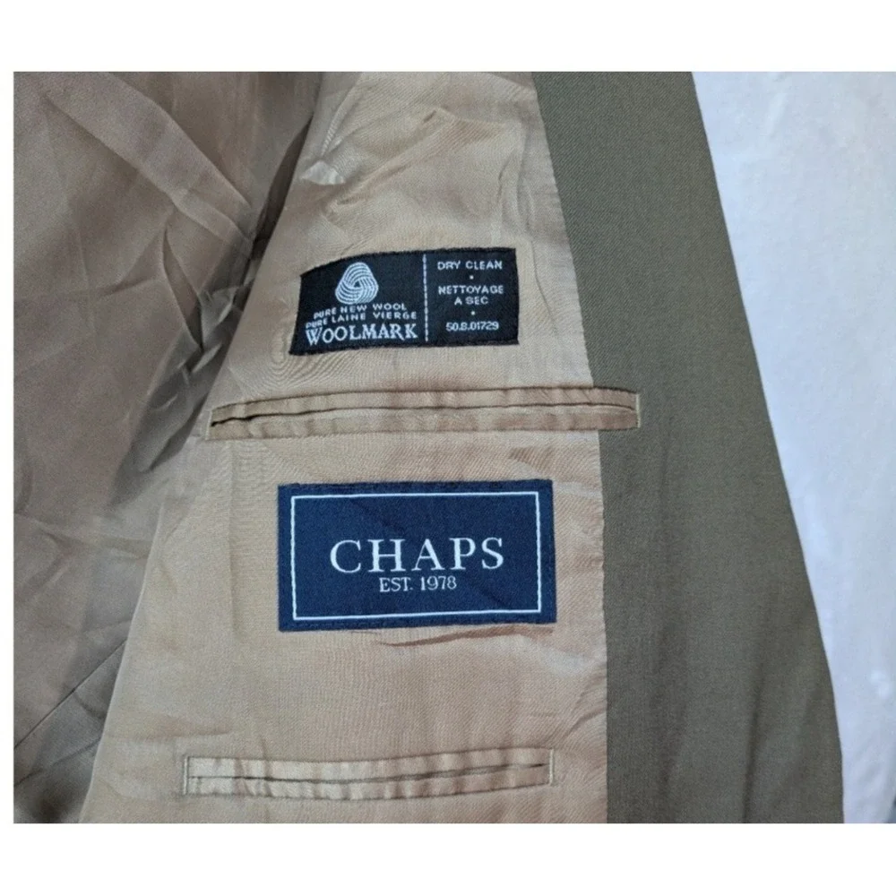 Chaps Blazer Mens 42R Olive Green 100% Wool Two Button Single Vent Suit Jacket